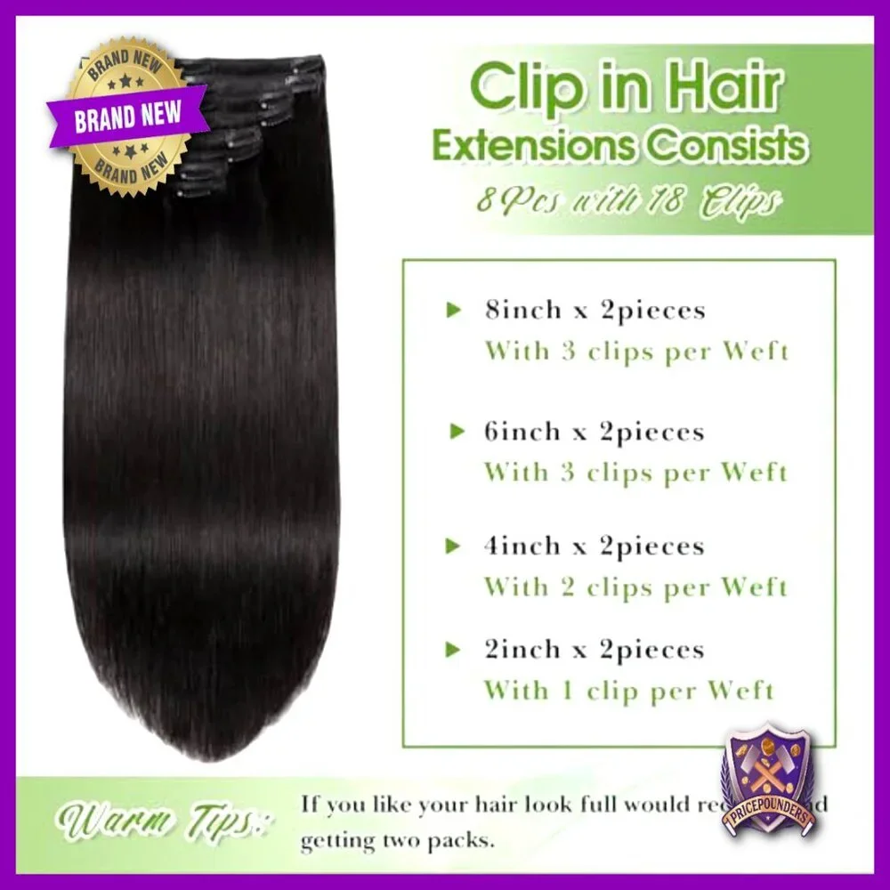 18 Inch Clip In Human Hair Extensions 8 Pieces 70g Brazilian Virgin Remy